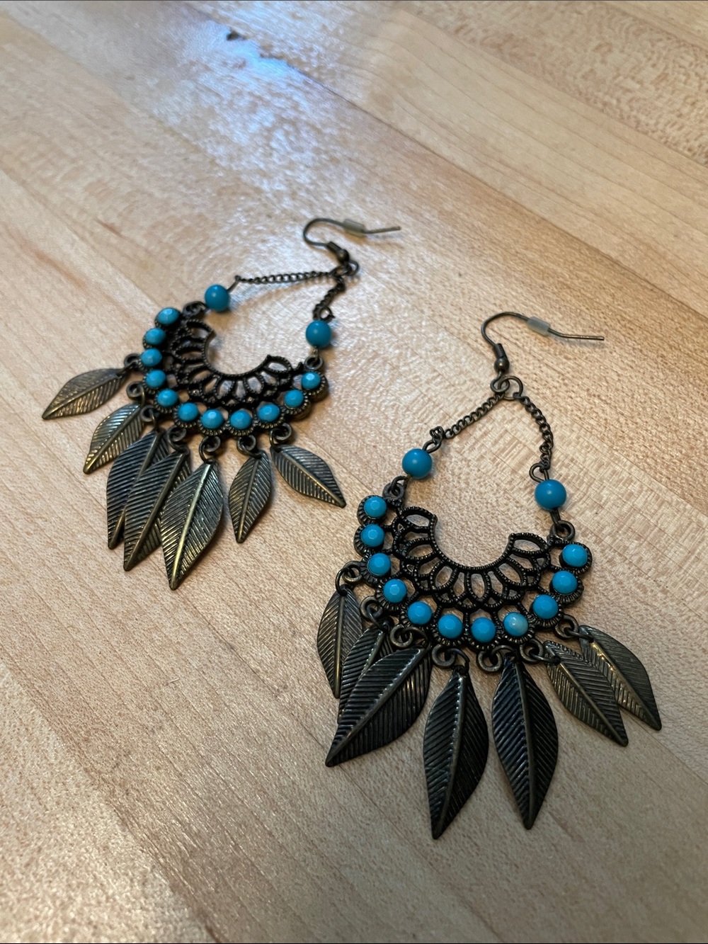 Boho Turquoise Leaf Dangle Earrings - Women's Jewelry